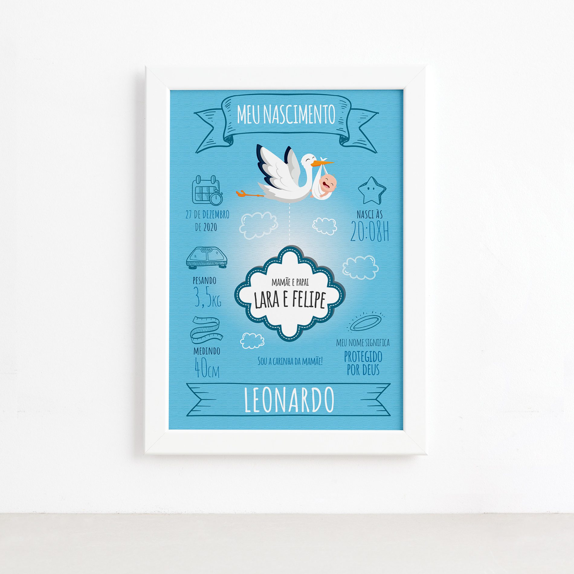 Quadro Personalizado Nascimento Menino Mold Branca 22x32cm