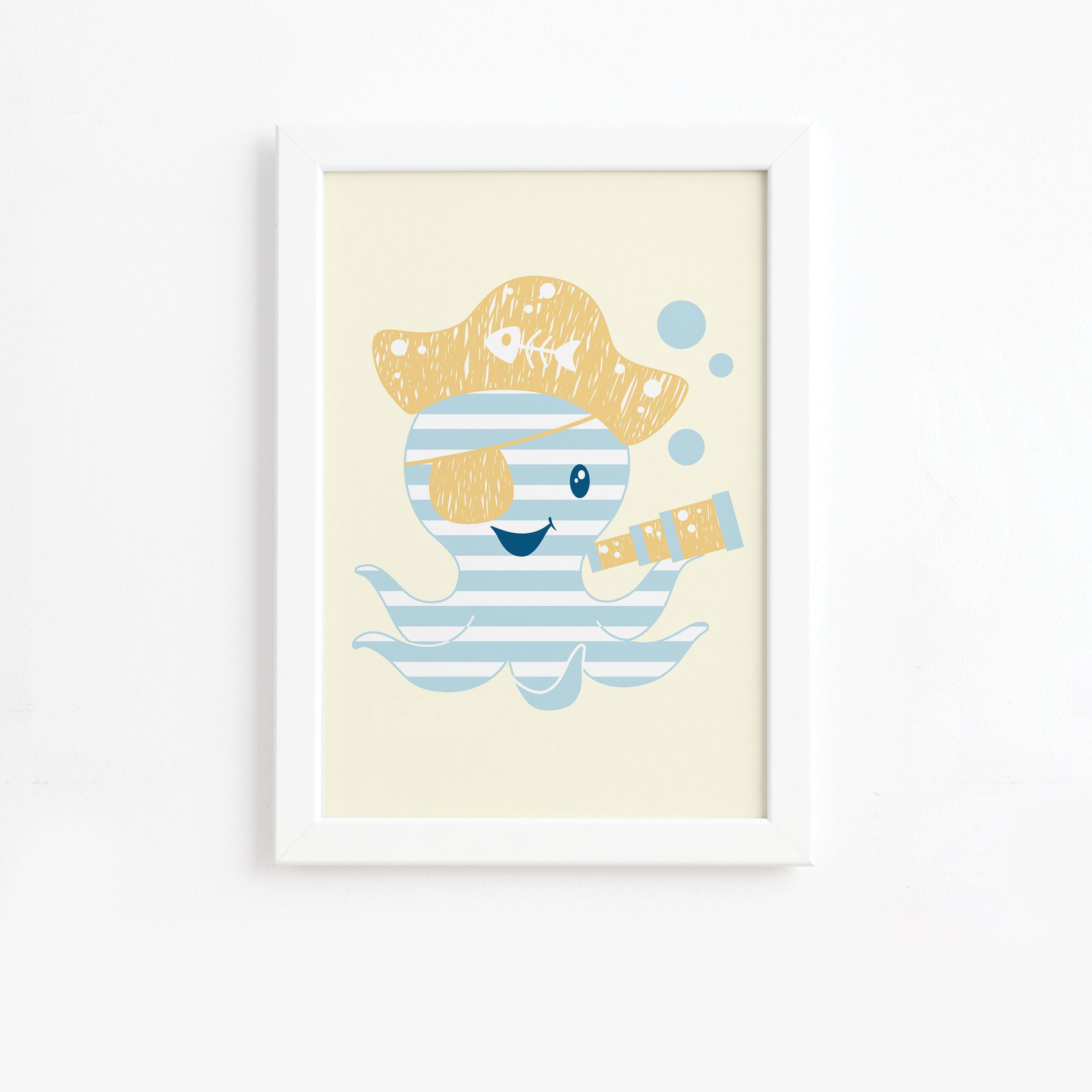Quadro Infantil Marinheiro Pirata Moldura Branca