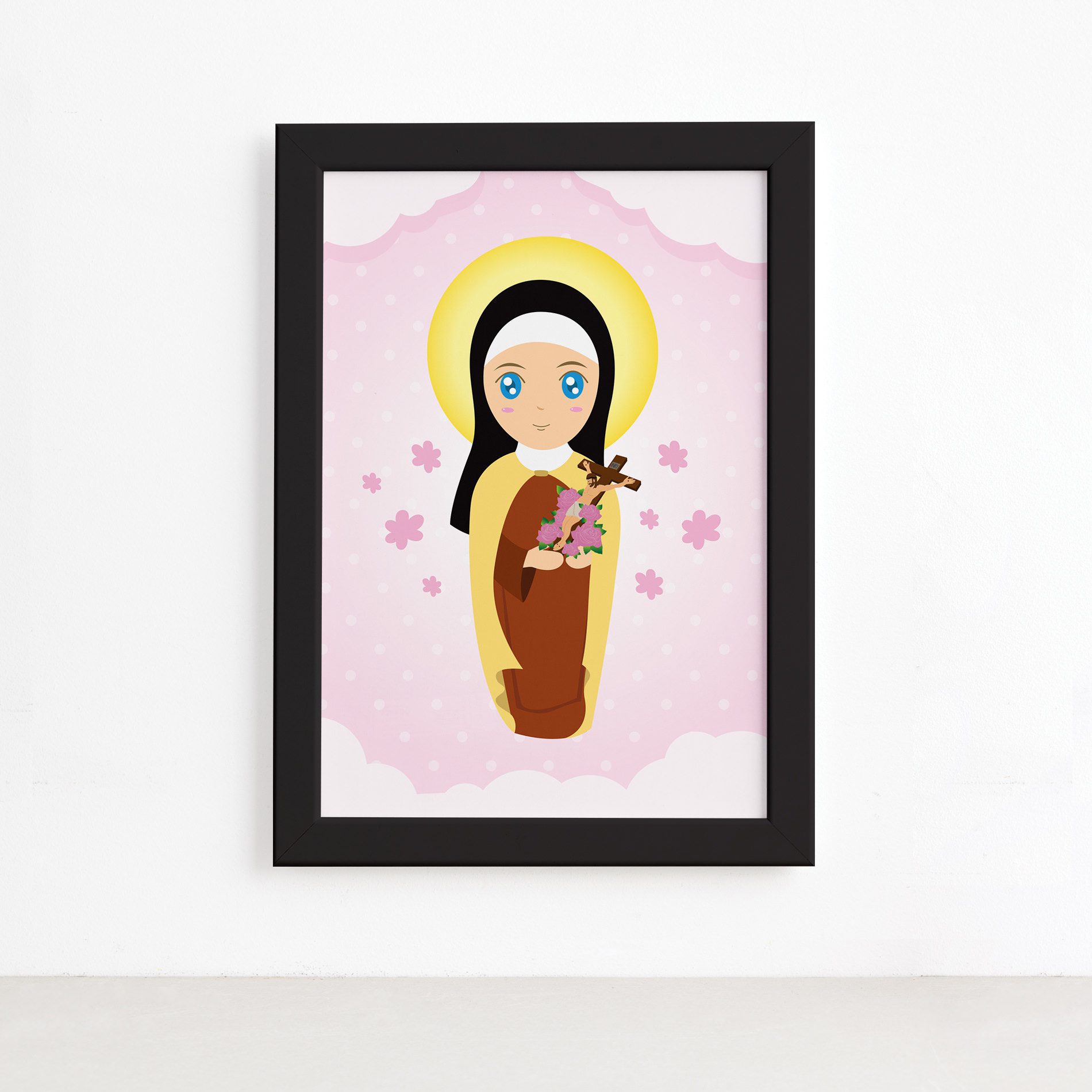 Quadro Santa Terezinha Moldura Preta 22x32cm,Quadro Santa Terezinha Moldura Preta 22x32cm