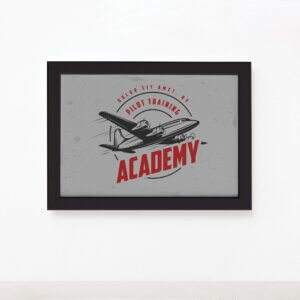 Quadro Vintage Avião Academy Moldura Preta 22x32cm,Quadro Vintage Avião Academy Moldura Preta 22x32cm