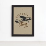 Quadro Vintage Avião Tours 02 Moldura Preta 22x32cm
