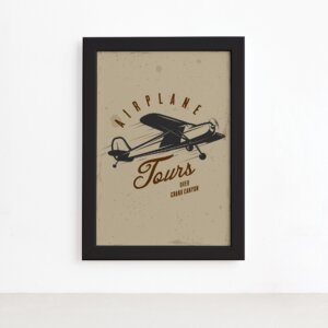 Quadro Vintage Avião Tours 02 Moldura Preta 22x32cm,Quadro Vintage Avião Tours 02 Moldura Preta 22x32cm