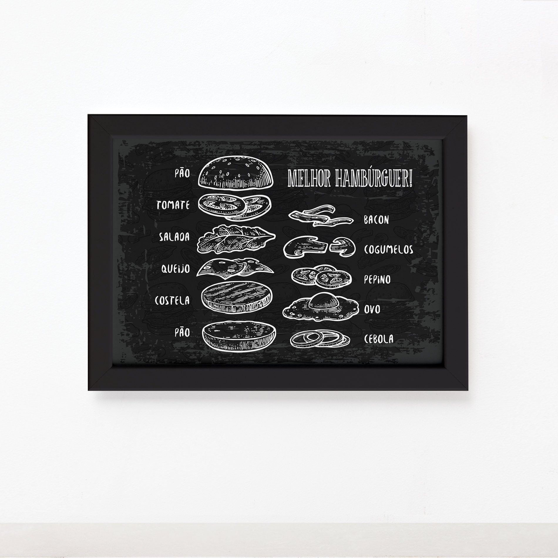 Quadro Comida Melhor Hambúrguer Moldura Preta 22x32cm,Quadro Comida Melhor Hambúrguer Moldura Preta 22x32cm