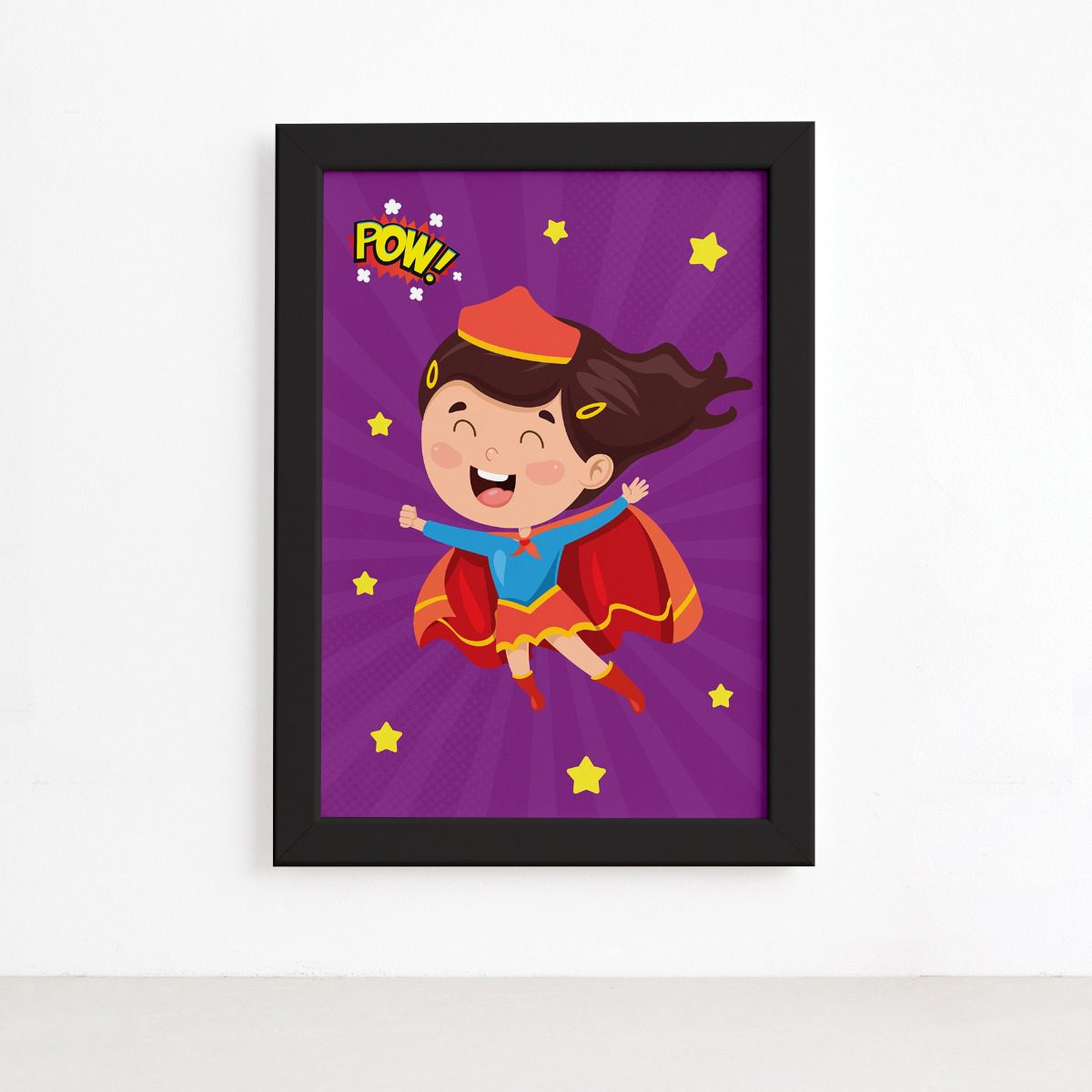Quadro Super Heroína Moldura Preta 22x32cm