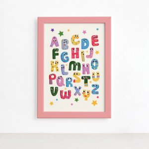 Quadro Infantil Alfabeto Moldura Rosa 22x32cm