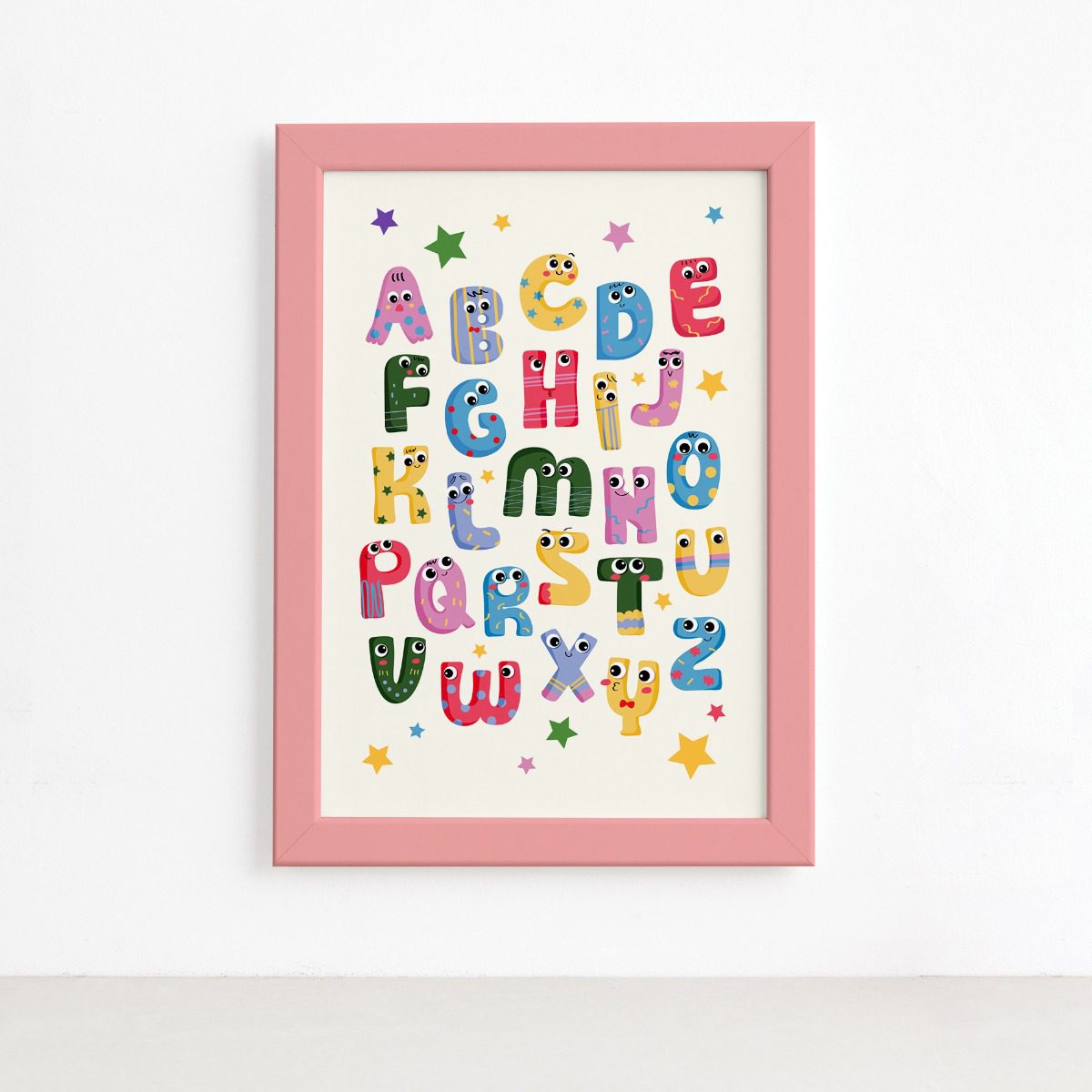 Quadro Infantil Alfabeto Moldura Rosa 22x32cm