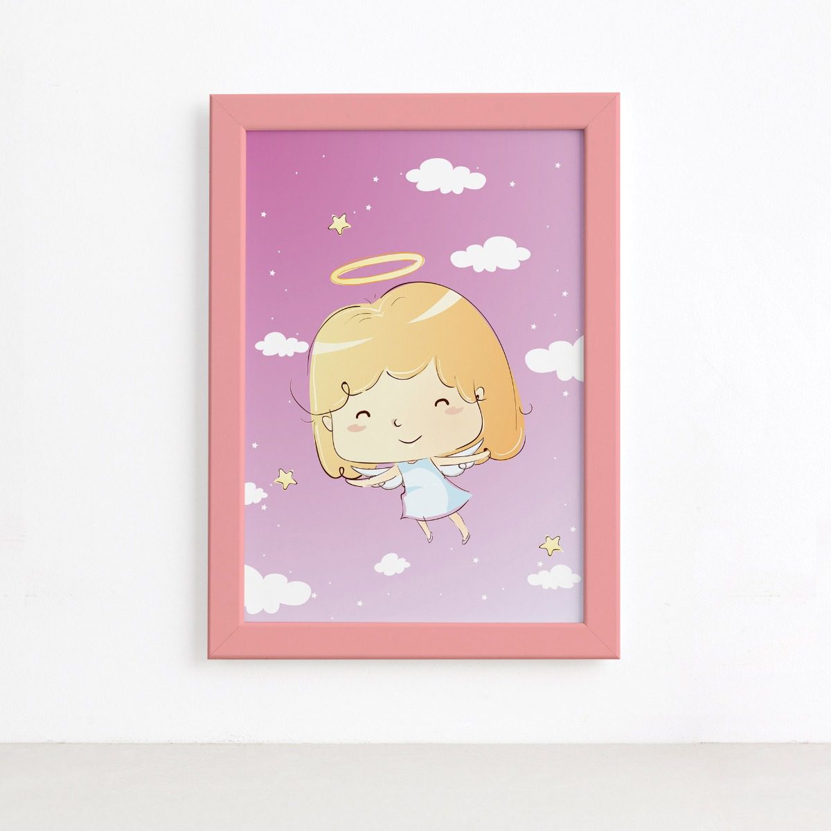 Quadro Santo Anjo Menina Moldura Rosa 22x32cm