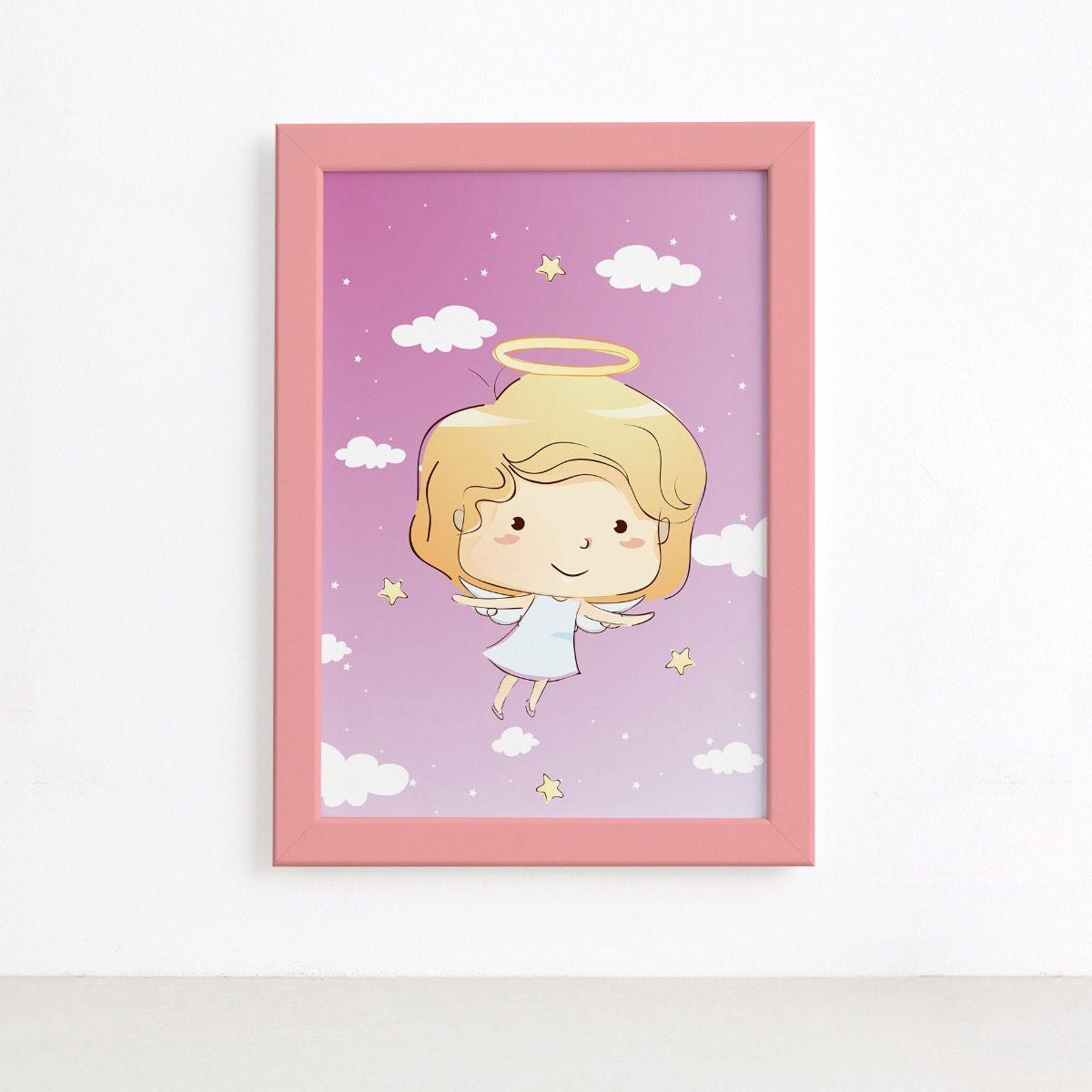 Quadro Anjinho Menina Voando Moldura Rosa 22x32cm