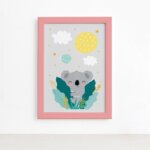 Quadro Urso Coala e Estrelas Moldura Rosa 22x32cm