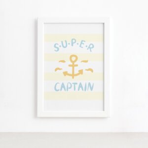 Quadro Infantil Marinheiro Capitão Moldura Branca