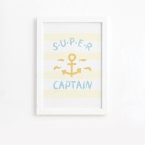 Quadro Infantil Marinheiro Capitão Moldura Branca