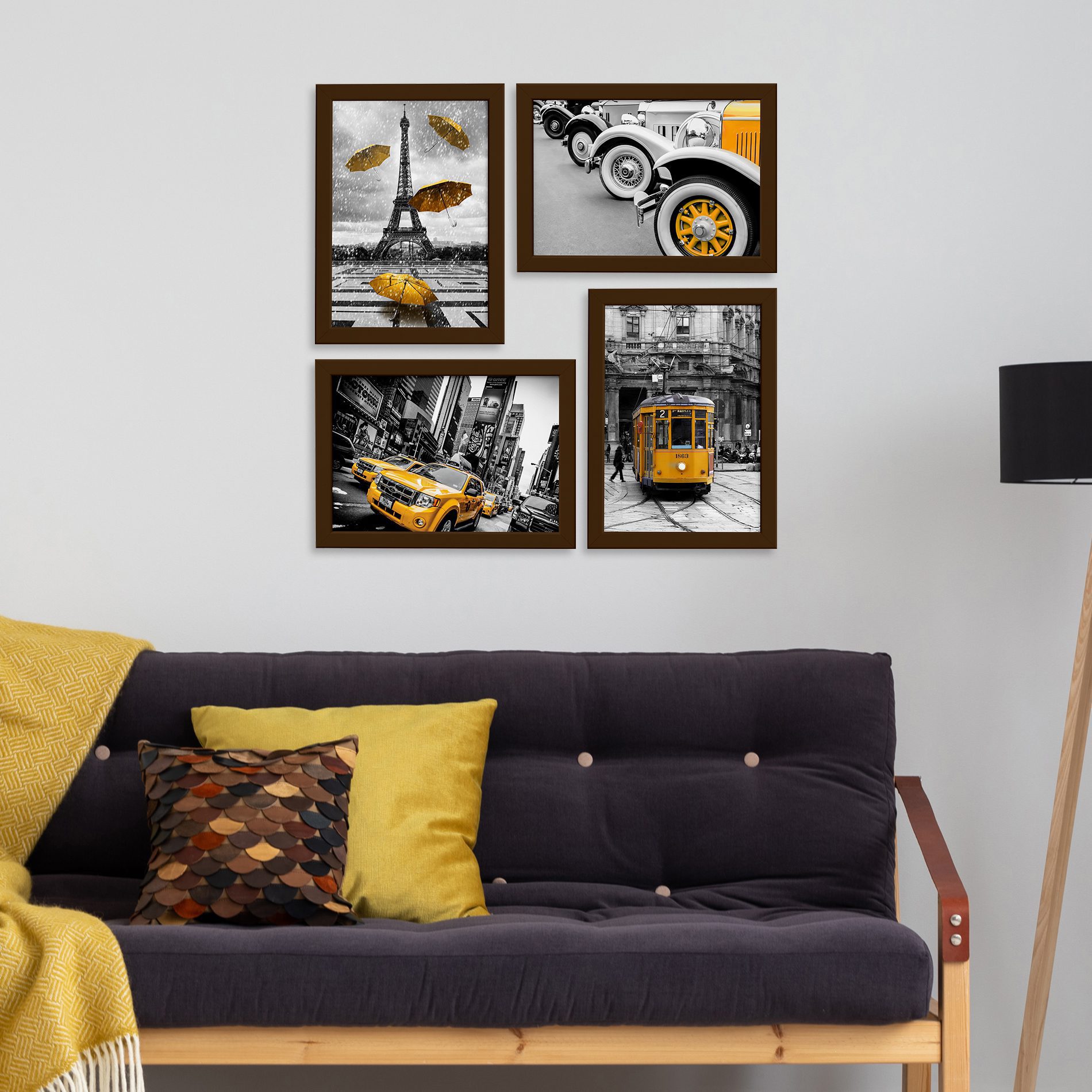 Quadros Paris New York Cidades Amarelo 22x32cm