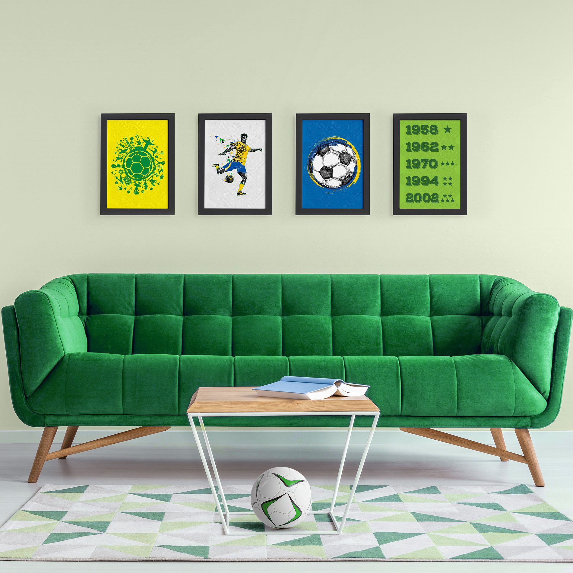 Quadros  País do Futebol Verde Amarela 22x32cm Moldura Preta 4un