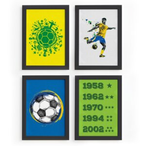Quadros País do Futebol Verde Amarela 33x43cm Moldura Preta 4un