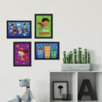 Quadros Super Heróis na Cidade Moldura Preta 4un 22x32cm