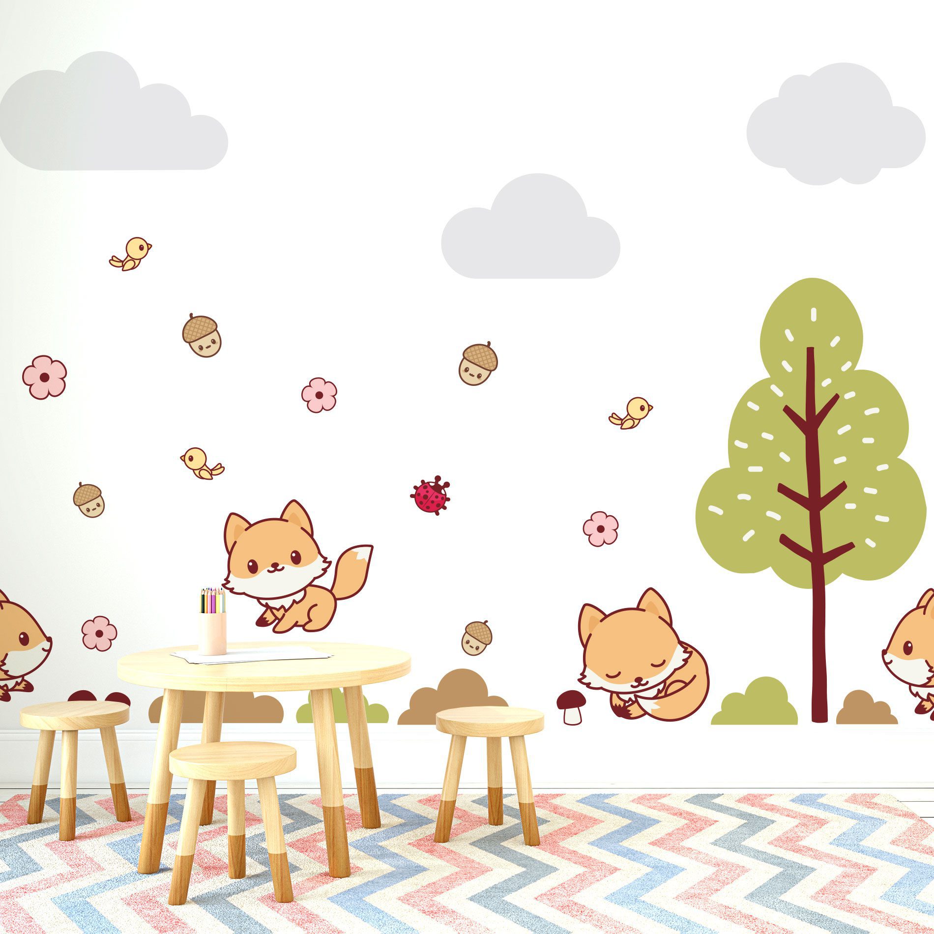 Adesivo de Parede Árvore e Raposinha Infantil 150x250cm