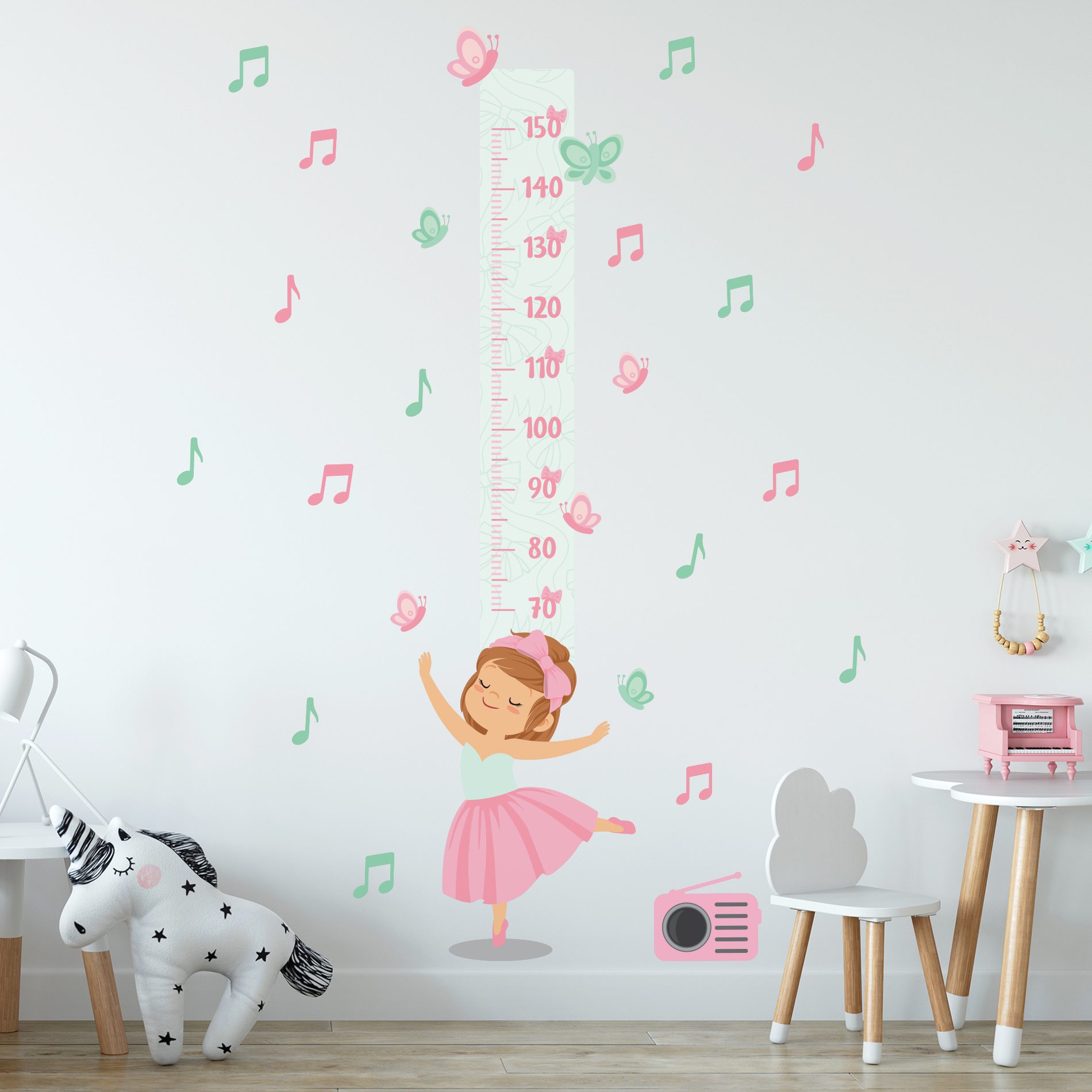 Adesivo de Parede Infantil Menina Bailarina Régua 155cm