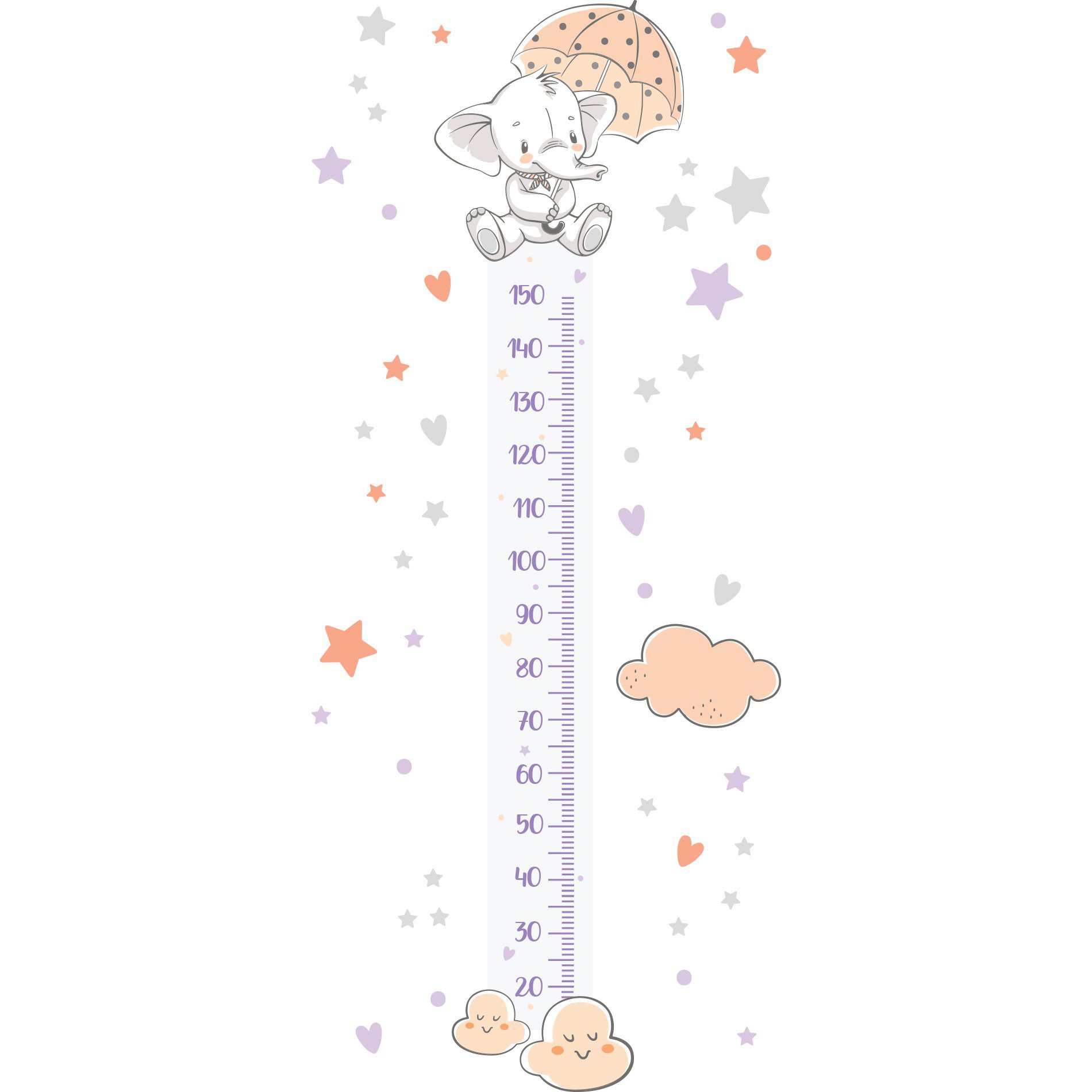Adesivo de Parede Elefante Bebê Régua de Crescimento