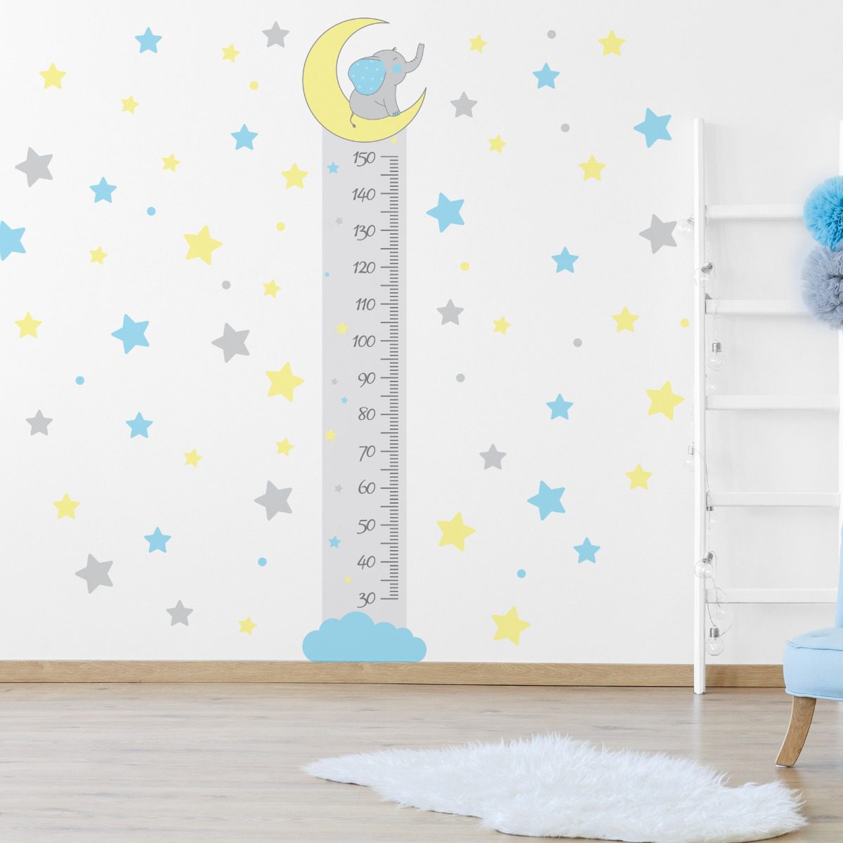 Adesivo de Parede Elefante Azul Régua de Crescimento 1,75m