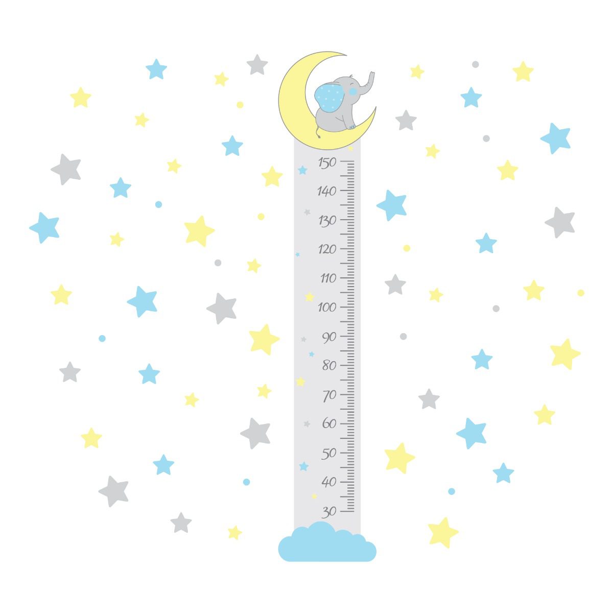 Adesivo de Parede Elefante Azul Régua de Crescimento 1,75m