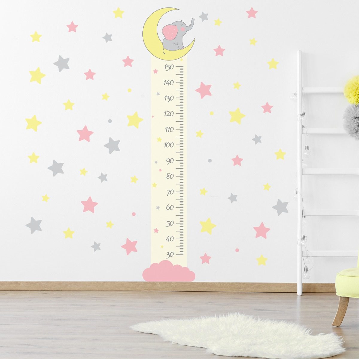 Adesivo de Parede Elefante Rosa Régua de Crescimento 1,75m