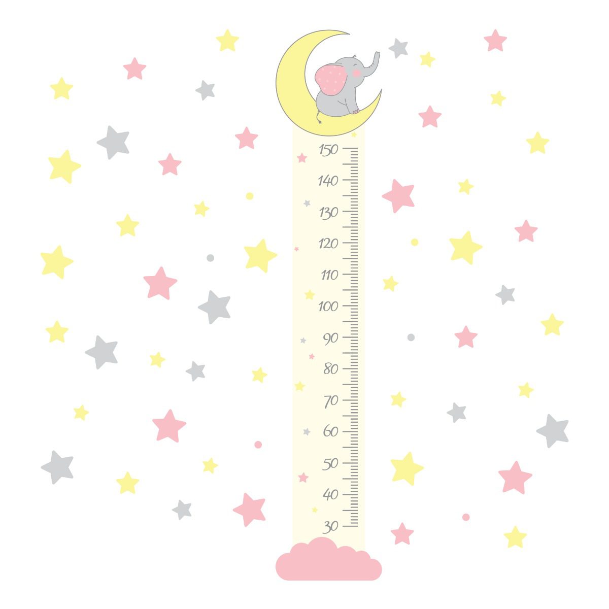 Adesivo de Parede Elefante Rosa Régua de Crescimento 1,75m