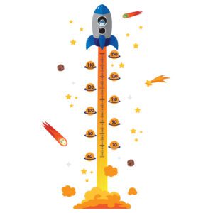 Adesivo de Parede Foguete Régua de Crescimento 179cm