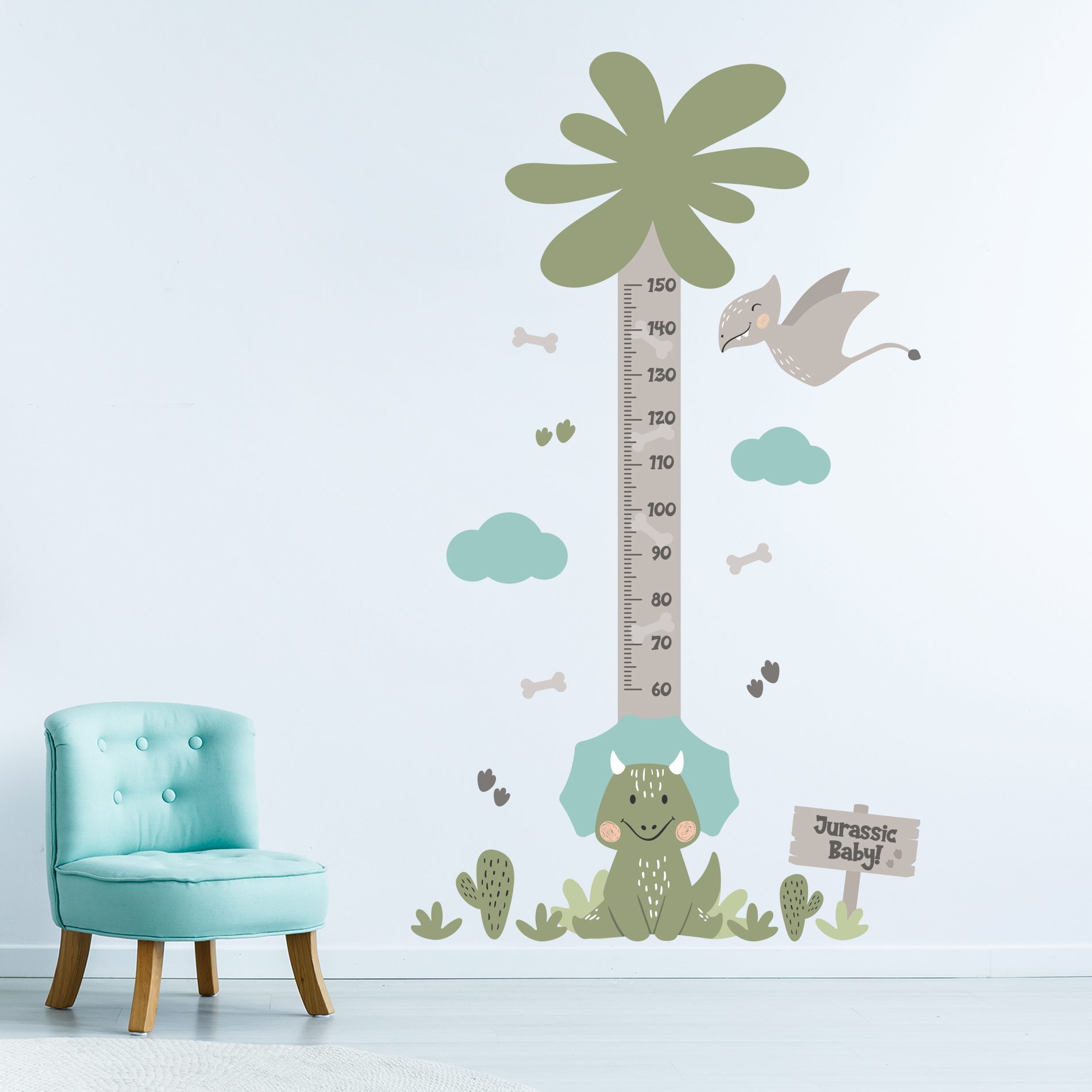 Adesivo de Parede Dinossauro Jurassic Baby Régua Crescimento Adesivo de Parede Dinossauro Jurassic Baby Régua Crescimento
