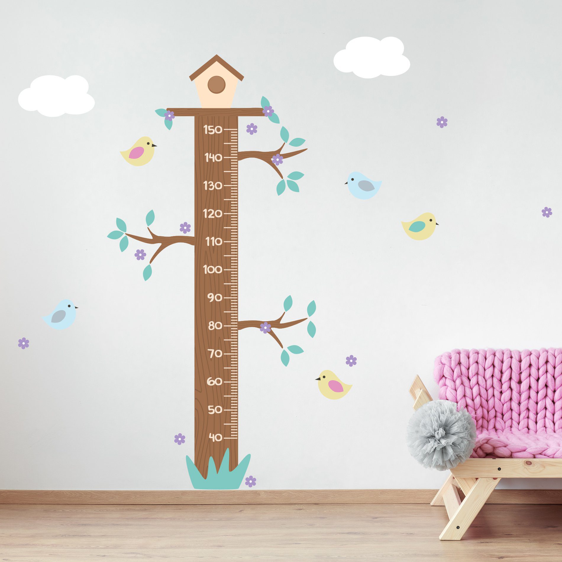 Adesivo de Parede Infantil Régua Pássaros 161cm