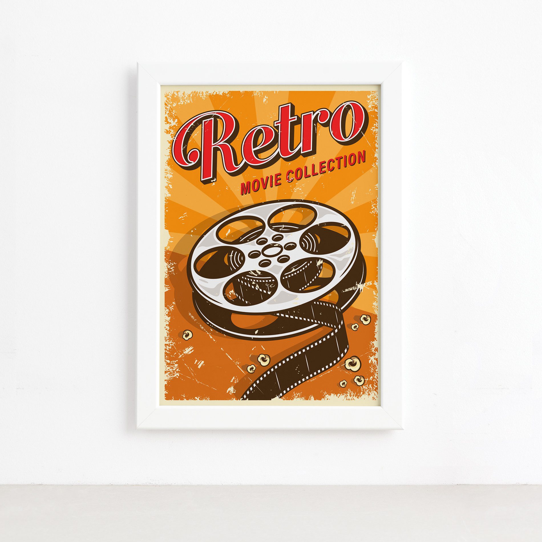 Quadro Vintage Cinema Retro Movie Moldura Branca 22x32cm,Quadro Vintage Cinema Retro Movie Moldura Branca 22x32cm