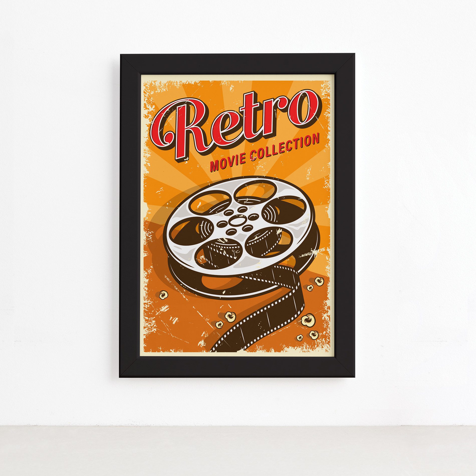 Quadro Vintage Cinema Retro Movie Moldura Preta 22x32cm,Quadro Vintage Cinema Retro Movie Moldura Preta 22x32cm