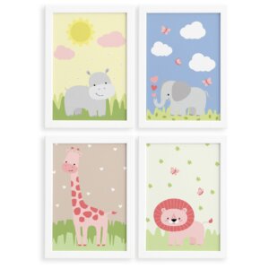 Quadros para Quarto de Menina Safari Moldura Branca
