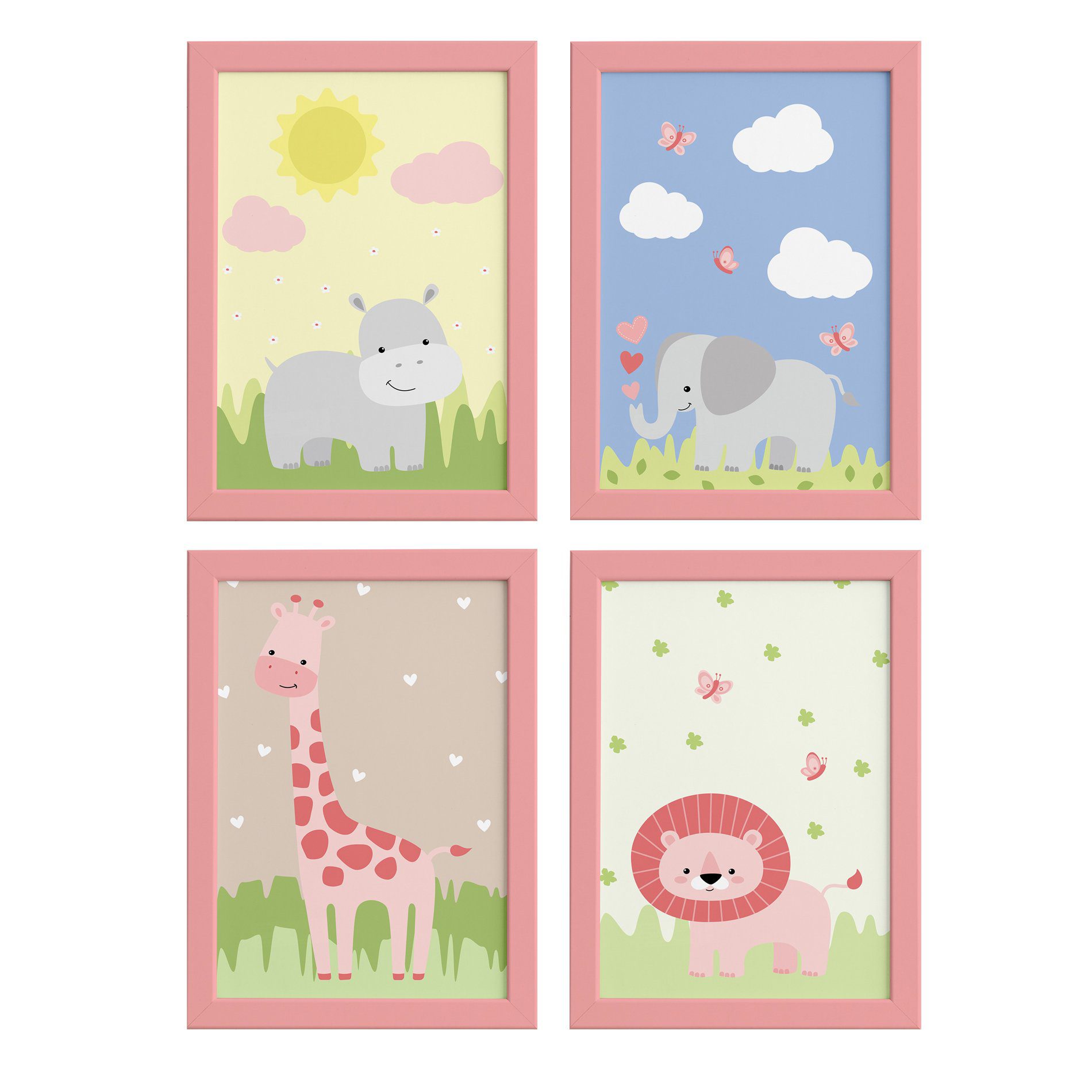 Quadros para Quarto de Menina Safari Moldura Rosa