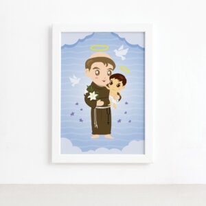 Quadro Santo Antônio Santo Padroeiro Moldura Branca 22x32cm,Quadro Santo Antônio Santo Padroeiro Moldura Branca 22x32cm