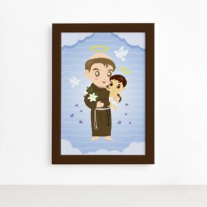 Quadro Santo Antônio Santo Padroeiro Moldura Marrom 22x32cm,Quadro Santo Antônio Santo Padroeiro Moldura Marrom 22x32cm
