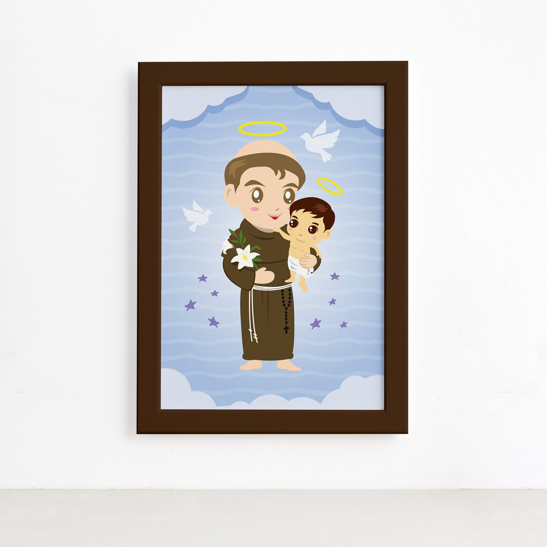 Quadro Santo Antônio Santo Padroeiro Moldura Marrom 22x32cm,Quadro Santo Antônio Santo Padroeiro Moldura Marrom 22x32cm