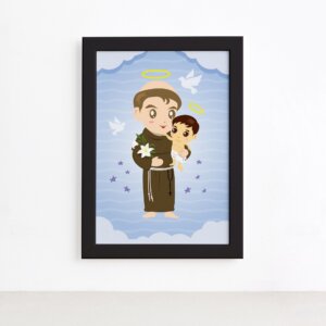 Quadro Santo Antônio Santo Padroeiro Moldura Preta 22x32cm,Quadro Santo Antônio Santo Padroeiro Moldura Preta 22x32cm