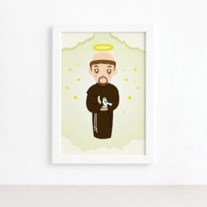 Quadro São Francisco Santo Padroeiro Moldura Branca 22x32cm,Quadro São Francisco Santo Padroeiro Moldura Branca 22x32cm