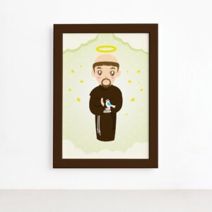 Quadro São Francisco Santo Padroeiro Moldura Marrom 22x32cm,Quadro São Francisco Santo Padroeiro Moldura Marrom 22x32cm