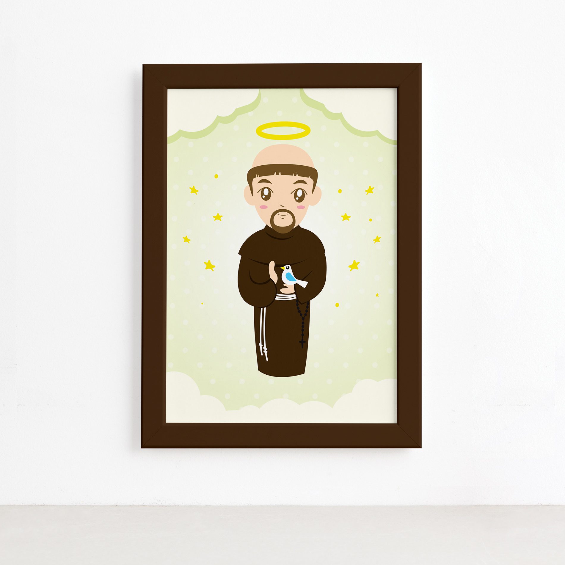 Quadro São Francisco Santo Padroeiro Moldura Marrom 22x32cm,Quadro São Francisco Santo Padroeiro Moldura Marrom 22x32cm