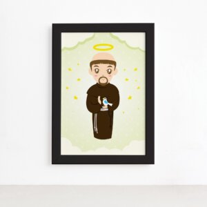 Quadro São Francisco Santo Padroeiro Moldura Preta 22x32cm,Quadro São Francisco Santo Padroeiro Moldura Preta 22x32cm