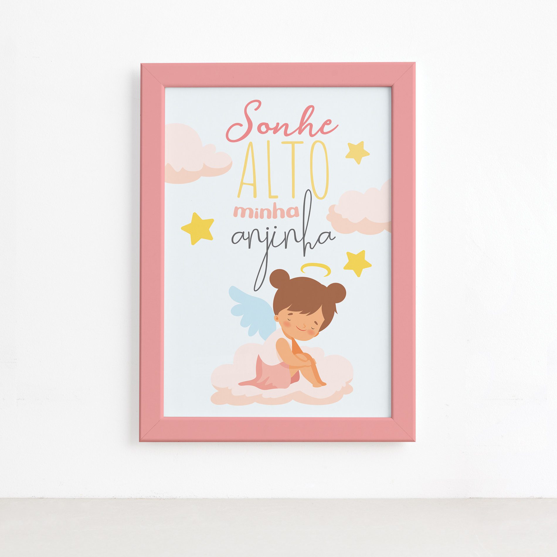 Quadro Sonhe Alto meu Anjinho Menina Moldura Rosa 22x32cm,Quadro Sonhe Alto meu Anjinho Menina Moldura Rosa 22x32cm