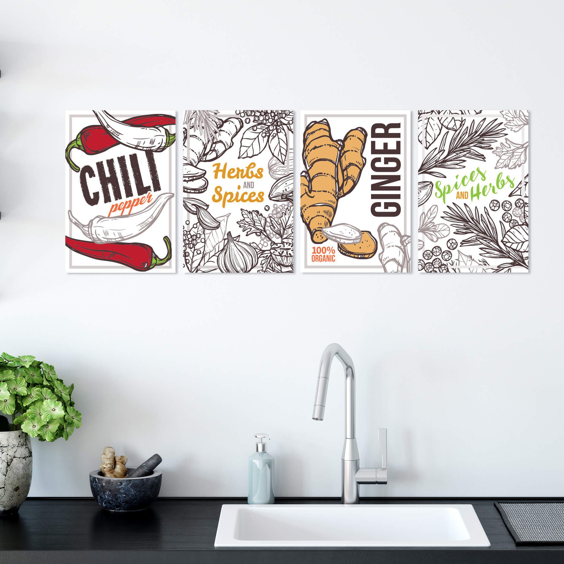 Placas Decorativas Cozinha Temperos Naturais 30x40cm Kit 4un