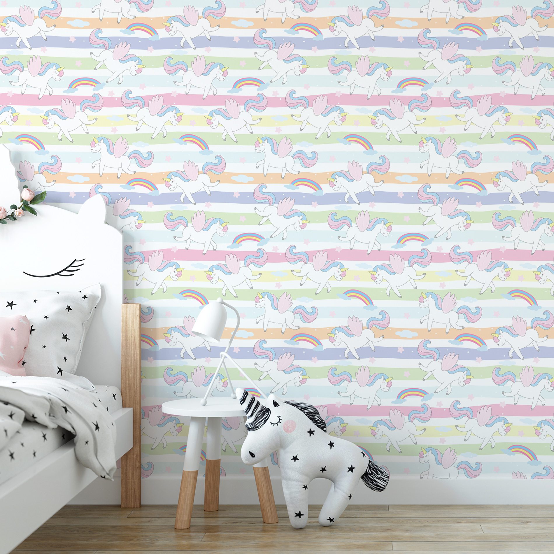 Papel de Parede Unicórnios no Arco Iris 57x270cm,Papel de Parede Unicórnios no Arco Iris 57x270cm