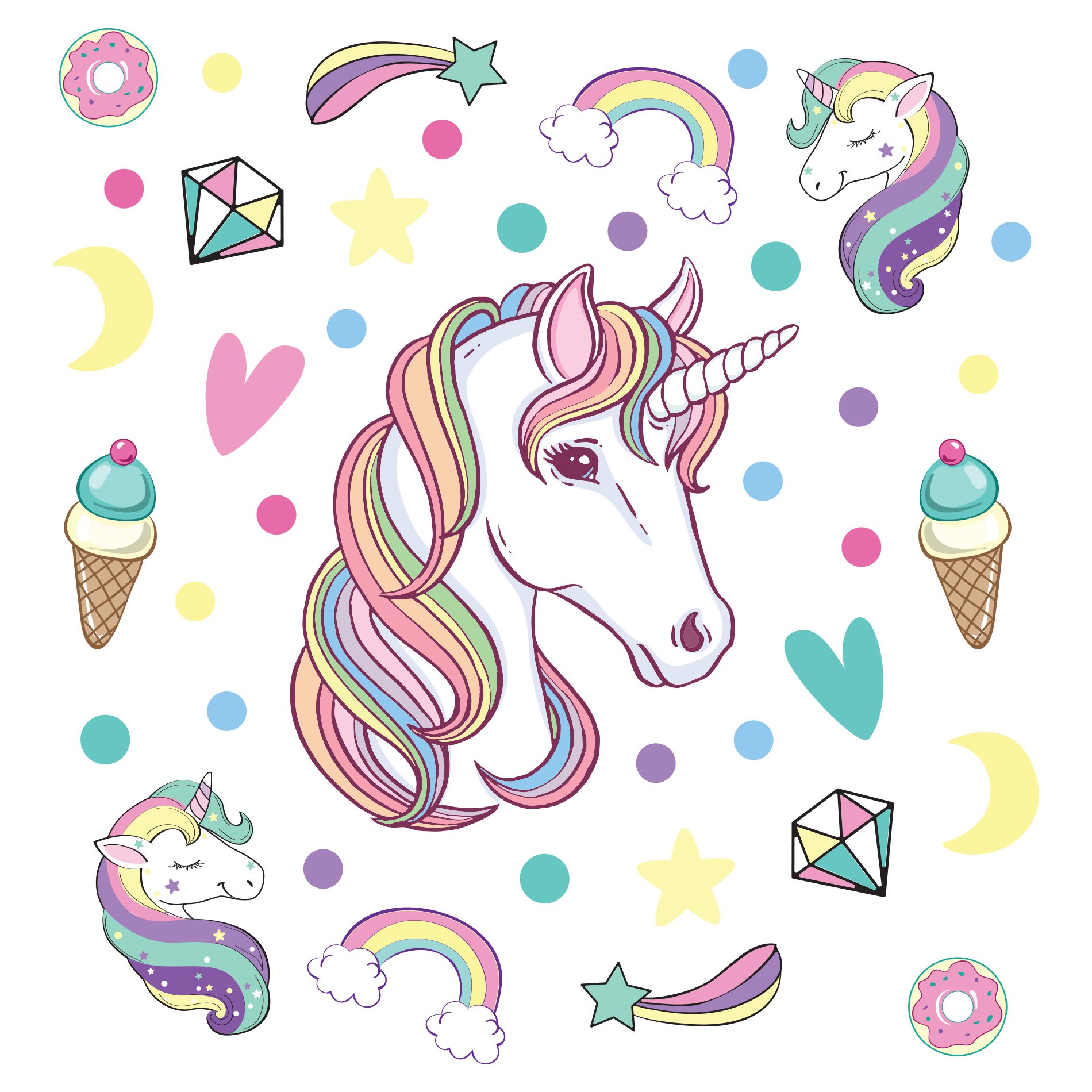 Adesivo Unicórnio Arco Iris para Quarto de Menina 107x120cm