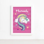Quadros Unicórnio Nome Personalizado Mold Branca 22x32cm