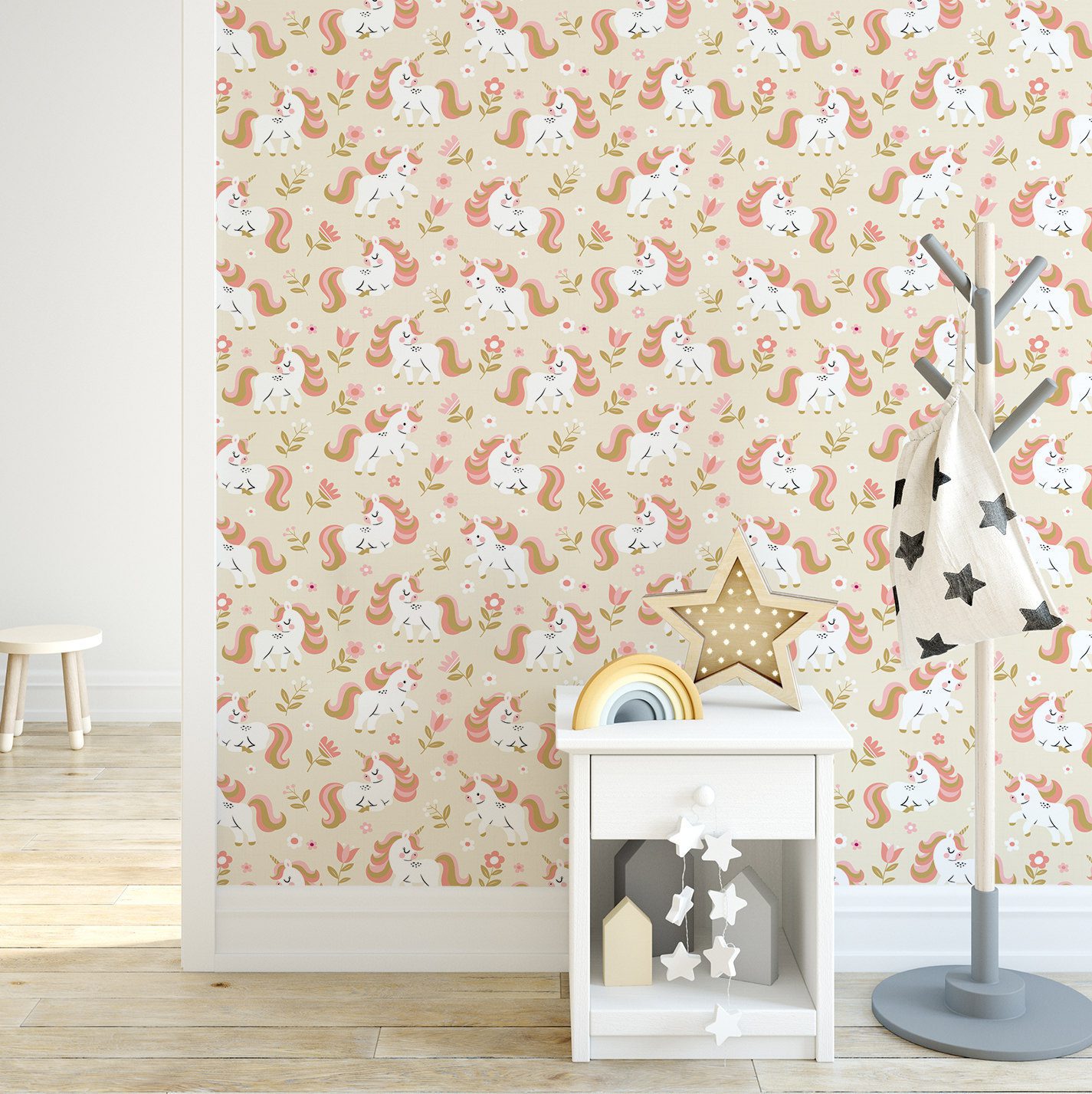 Papel de Parede Unicórnio Floral 57x270cm,Papel de Parede Unicórnio Floral 57x270cm