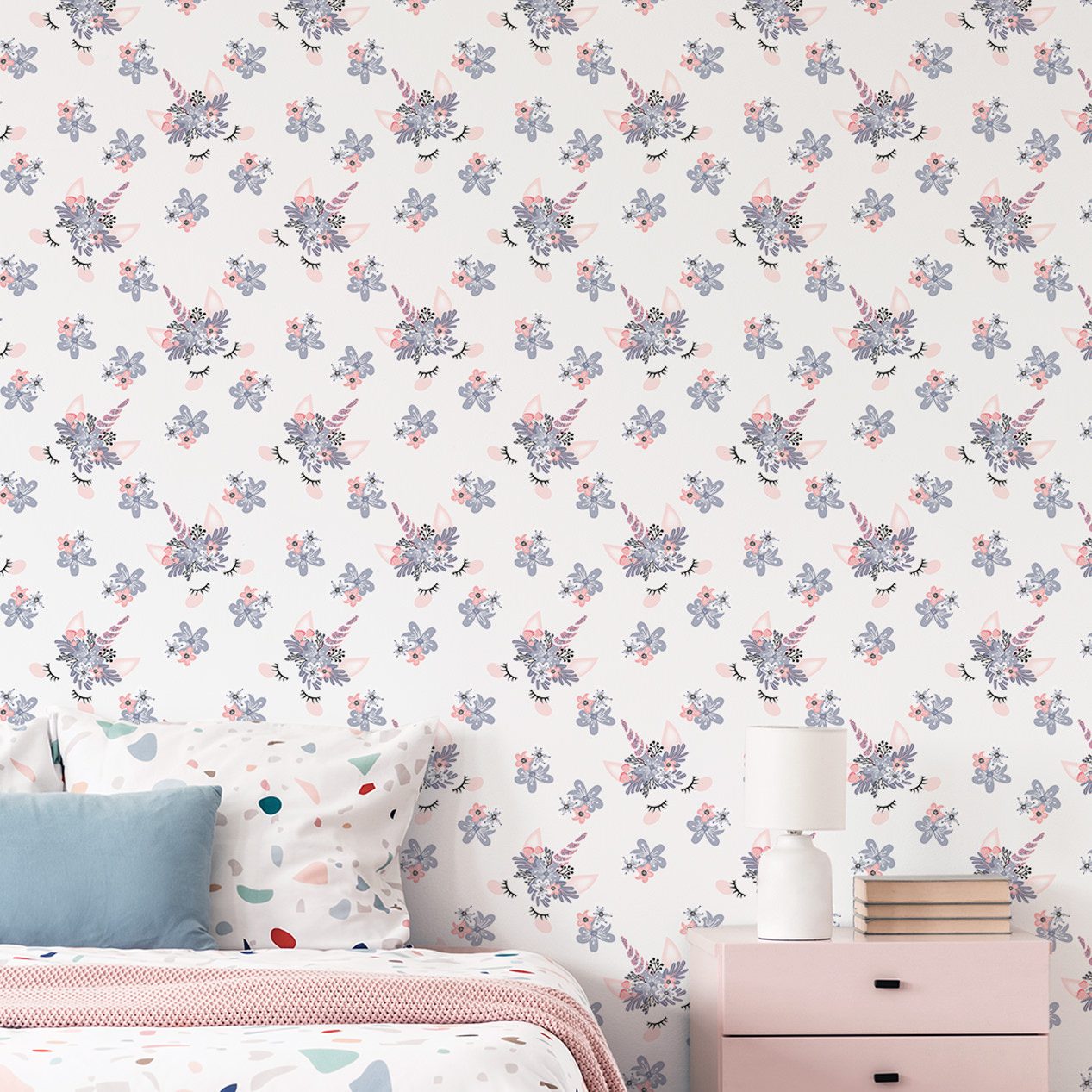 Papel de Parede Unicórnio Glamour e Flores 57x270cm,Papel de Parede Unicórnio Glamour e Flores 57x270cm