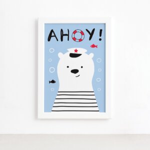 Quadro Urso Marinheiro Moldura Branca 22x32cm,Quadro Urso Marinheiro Moldura Branca 22x32cm
