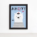 Quadro Urso Marinheiro Moldura Preta 22x32cm
